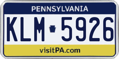 PA license plate KLM5926