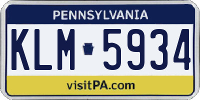 PA license plate KLM5934