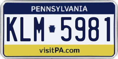 PA license plate KLM5981