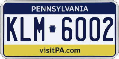 PA license plate KLM6002