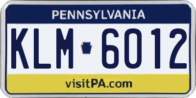 PA license plate KLM6012