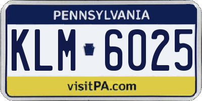 PA license plate KLM6025