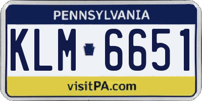 PA license plate KLM6651