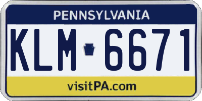 PA license plate KLM6671
