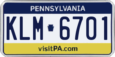 PA license plate KLM6701