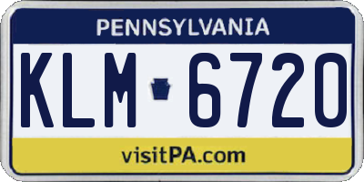 PA license plate KLM6720