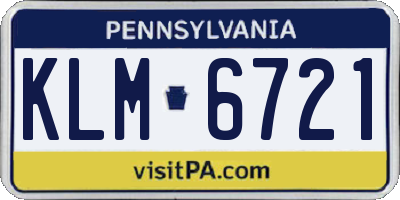 PA license plate KLM6721