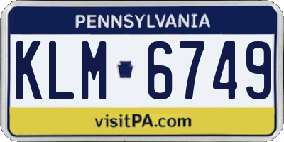 PA license plate KLM6749