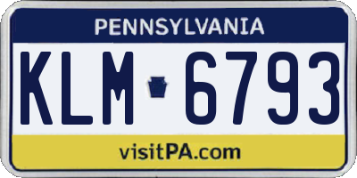 PA license plate KLM6793