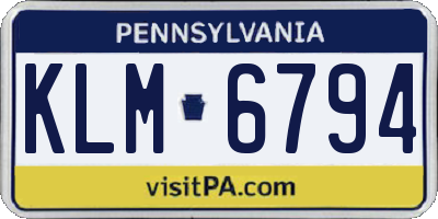 PA license plate KLM6794