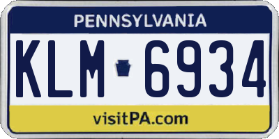 PA license plate KLM6934