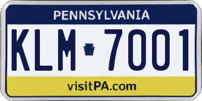 PA license plate KLM7001