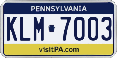 PA license plate KLM7003