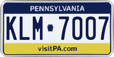 PA license plate KLM7007