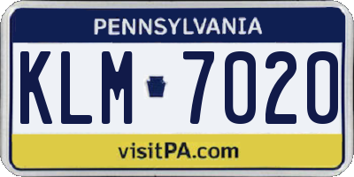 PA license plate KLM7020