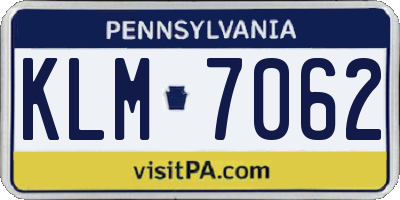 PA license plate KLM7062