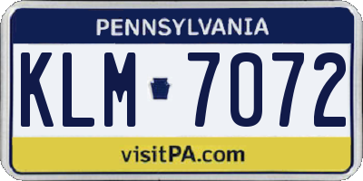 PA license plate KLM7072