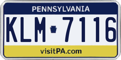 PA license plate KLM7116