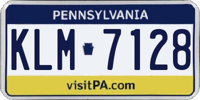 PA license plate KLM7128