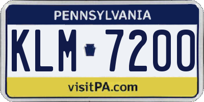 PA license plate KLM7200