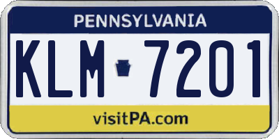 PA license plate KLM7201