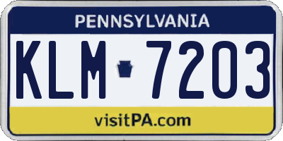 PA license plate KLM7203