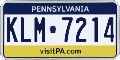 PA license plate KLM7214