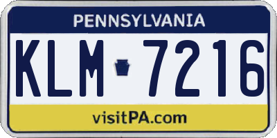 PA license plate KLM7216
