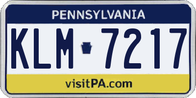 PA license plate KLM7217