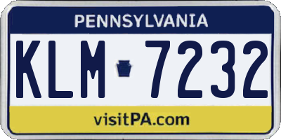 PA license plate KLM7232