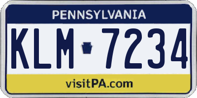 PA license plate KLM7234