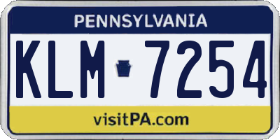 PA license plate KLM7254