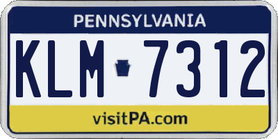 PA license plate KLM7312
