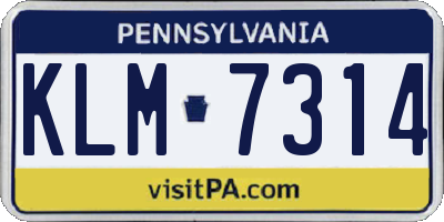 PA license plate KLM7314