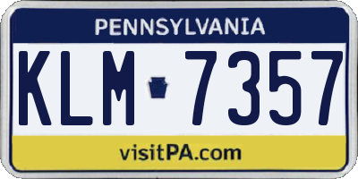 PA license plate KLM7357