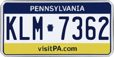 PA license plate KLM7362