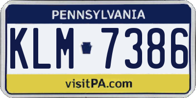 PA license plate KLM7386