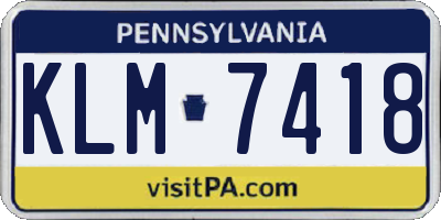PA license plate KLM7418