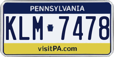 PA license plate KLM7478