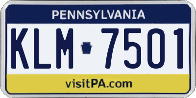 PA license plate KLM7501