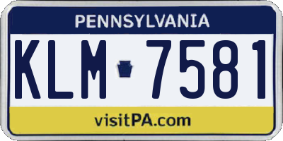 PA license plate KLM7581