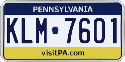PA license plate KLM7601