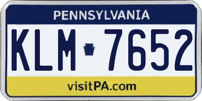 PA license plate KLM7652
