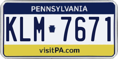 PA license plate KLM7671