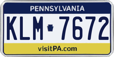 PA license plate KLM7672