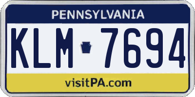 PA license plate KLM7694