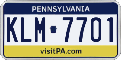 PA license plate KLM7701