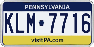 PA license plate KLM7716