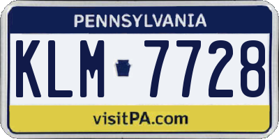 PA license plate KLM7728