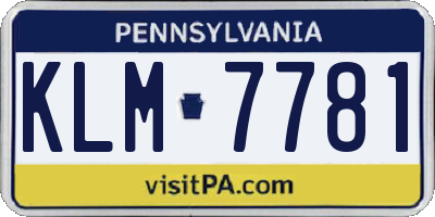 PA license plate KLM7781